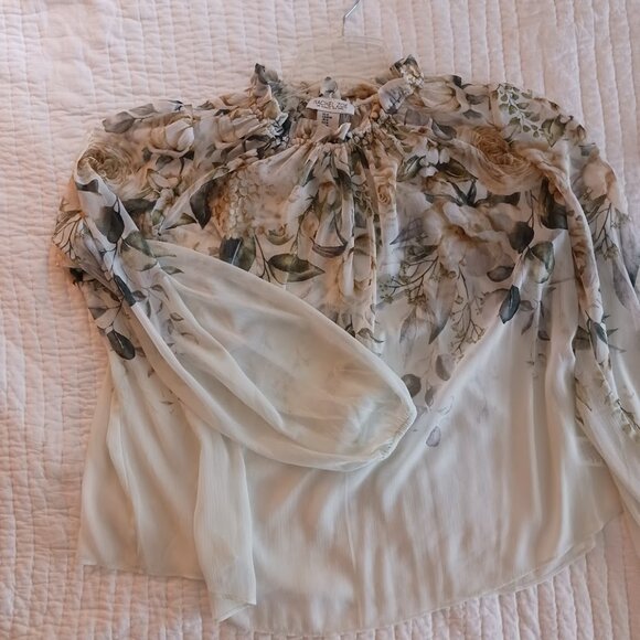 Light Green Womens Medium Rachel Zoe Floral Blouse w/ Cream Camisole Bundle - Picture 5 of 6